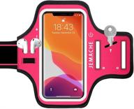 📱 jemache water resistant gym workouts running armband case with airpods holder for iphone 13 pro, 12 pro, 11 pro, x, xs, 13, 12, and 11 pro max (rosy) logo