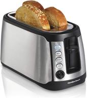 hamilton beach stainless steel toaster with shade selector, extra wide slots, bagel, keep warm, defrost, auto-shutoff, cancel button, 4 slice логотип