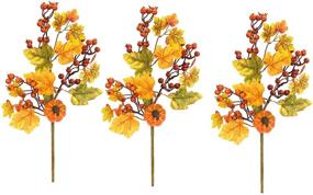 img 4 attached to Admired By Nature Realistic Faux 20 inch Spray Fall Décor Set of 3 Pumpkins/Berries - Gold Green ABN3L004-GDGN-3