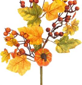 img 3 attached to Admired By Nature Realistic Faux 20 inch Spray Fall Décor Set of 3 Pumpkins/Berries - Gold Green ABN3L004-GDGN-3