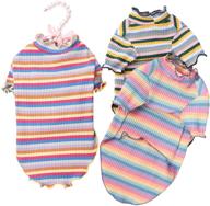 🐶 3-pack dog shirts: adorable rainbow striped t-shirts for small dogs - stretchy short sleeve puppy clothes for teddy, bichon, pomeranian логотип