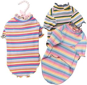 img 4 attached to 🐶 3-Pack Dog Shirts: Adorable Rainbow Striped T-Shirts for Small Dogs - Stretchy Short Sleeve Puppy Clothes for Teddy, Bichon, Pomeranian