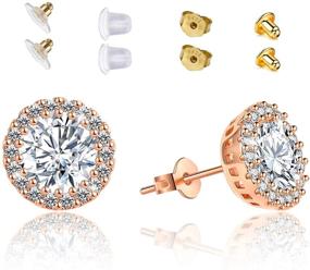 img 4 attached to Chic Cubic Zirconia Halo Stud Earrings: Glamorous Fashion Jewelry for Women & Men