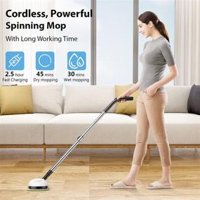 img 4 attached to 🧹 Cop Rose Large-Sized Cordless Electric Spin Mop with LED Headlight, Built-in Water Tank, and Extendable Spray Mop - Ideal for Hardwood and Laminate Floors, Includes Mopping & Waxing Pads