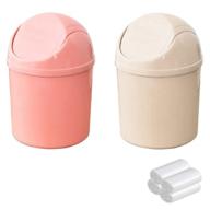 🗑️ set of 2 swing lid plastic mini wastebasket trash cans with 4 rolls of trash bags - desktop waste garbage bins for home, office, kitchen, vanity tabletop, bedroom, bathroom (pink + beige) logo