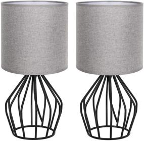 img 4 attached to 🌙 HAITRAL Set of 2 Modern Black Metal Table Lamps - Stylish Bedside Lamps for Bedroom, Living Room, and Bedside Table with Hollowed Out Base and Gray Fabric Shade