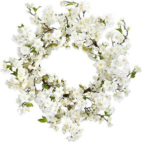 img 1 attached to 🌸 Captivatingly Realistic White Cherry Blossom Wreath – 24 Inch, Nearly Natural