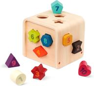 🔲 battat wooden shape sorter cube for toddlers: count, sort & learn with 10 colorful shapes and numbers – ideal toy for 1 year olds+ logo