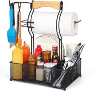 🔥 ultimate grill utensil caddy and picnic condiment organizer with hanging hooks, paper towel holder, and mesh basket for camping and outdoor bbq - convenient table storage tools for paper plate, cutlery logo