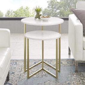 img 3 attached to Modern Round Metal Base Nesting Set Accent Tables - Marble/Gold, Small End Table Set (2) - Living Room Storage Solution by Walker Edison