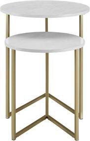 img 1 attached to Modern Round Metal Base Nesting Set Accent Tables - Marble/Gold, Small End Table Set (2) - Living Room Storage Solution by Walker Edison