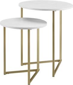 img 2 attached to Modern Round Metal Base Nesting Set Accent Tables - Marble/Gold, Small End Table Set (2) - Living Room Storage Solution by Walker Edison