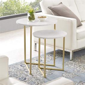 img 4 attached to Modern Round Metal Base Nesting Set Accent Tables - Marble/Gold, Small End Table Set (2) - Living Room Storage Solution by Walker Edison