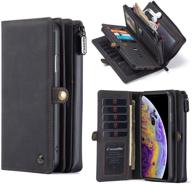 📱 caseme iphone xr wallet case | durable handmade pu leather | 2-in-1 detachable magnetic flip phone case | iphone xr case wallet with 15 card holder slots & zipper pouch | 6.1 inch | black-grey logo