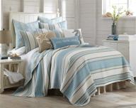 🌊 levtex home blue maui quilt set: полный/королевский размер набора покрывала с побережьем полосатым дизайном в светло-синем, кремовом и тановом цвете - включает 1 покрывало (88 x 92) и 2 стандартных наволочки (26 x 20) - обратимая, хлопковый материал логотип