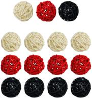 🔮 set of 15 wicker rattan balls decorative orbs vase fillers - crafts, parties, weddings, baby showers, aromatherapy accessories - 2 inch size (white, red, black) logo