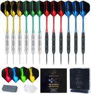 centaur 12 pack steel tip darts: professional 22g metal dart set with aluminum shafts, pet flights, and dart case - silver & black logo