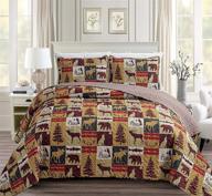 rustic cabin lodge bedding set: wildlife patchwork quilt stitched coverlet with tribal patterns & western theme - full/queen size logo