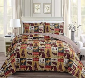 img 4 attached to Rustic Cabin Lodge Bedding Set: Wildlife Patchwork Quilt Stitched Coverlet with Tribal Patterns & Western Theme - Full/Queen Size