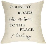 country roads take me home decorative throw pillow cover - vintage quote rustic farmhouse decor 🏡 - seasonal housewarming gift - cushion case for sofa couch decor - 18 x 18 inches cotton linen логотип