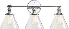 img 4 attached to Permo Vintage Industrial Antique Three-Light Wall Sconces With Funnel Flared Clear Glass Shade (Chrome)