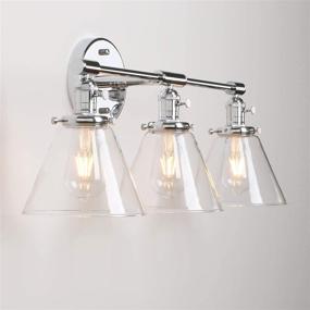 img 1 attached to Permo Vintage Industrial Antique Three-Light Wall Sconces With Funnel Flared Clear Glass Shade (Chrome)