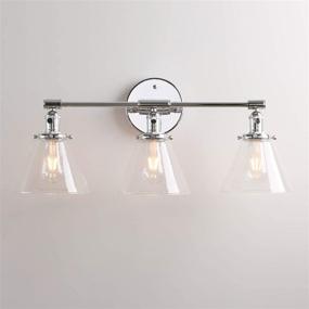 img 2 attached to Permo Vintage Industrial Antique Three-Light Wall Sconces With Funnel Flared Clear Glass Shade (Chrome)