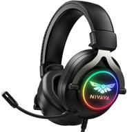 nivava k11 gaming headset - noise canceling ps4 headset with surround sound, over-ear gaming headphones for pc ps5 nintendo switch mac laptop - black (rgb light & soft earmuff) logo