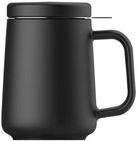 img 4 attached to ☕️ Tea Te Ching Ceramic Tea Infuser Cup: Beautiful Large Handle Coffee Mug, 16 oz, Microwave & Dishwasher Safe Brewer Cup - With Lid, Gift Box - Black