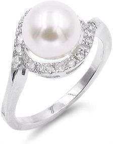 img 4 attached to 💍 Exquisite 8mm Ivory Pearl Ring with AAA CZ Micro Pave - Size 5-10 Wedding Jewelry