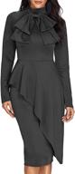 cilkoo womens tie neck peplum waist long 👗 sleeve bodycon business dress: stylish and comfortable in sizes s-xxl logo