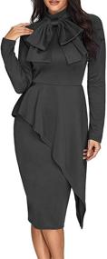 img 2 attached to CILKOO Womens Tie Neck Peplum Waist Long 👗 Sleeve Bodycon Business Dress: Stylish and Comfortable in Sizes S-XXL