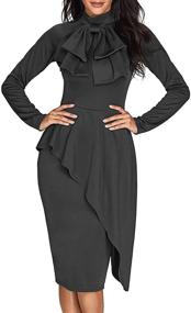 img 3 attached to CILKOO Womens Tie Neck Peplum Waist Long 👗 Sleeve Bodycon Business Dress: Stylish and Comfortable in Sizes S-XXL