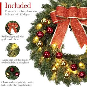 img 3 attached to 🎄 16 Inch Pre-Lit Christmas Wreath with Hanger - Festive Decorations with 40 LED Lights, Bow, and Colored Balls - Perfect for Front Door, Outdoor, Indoor, Window