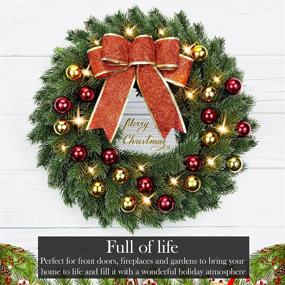 img 1 attached to 🎄 16 Inch Pre-Lit Christmas Wreath with Hanger - Festive Decorations with 40 LED Lights, Bow, and Colored Balls - Perfect for Front Door, Outdoor, Indoor, Window