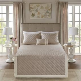 img 3 attached to 🛏️ Stylish and Luxurious Madison Park 4 Piece Cotton Reversible Trailored Set Coverlet Bedding - Queen Size, Breanna Design - Diamond Quilted Khaki - 60"x80+24D
