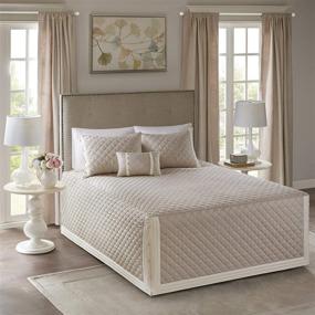 img 4 attached to 🛏️ Stylish and Luxurious Madison Park 4 Piece Cotton Reversible Trailored Set Coverlet Bedding - Queen Size, Breanna Design - Diamond Quilted Khaki - 60"x80+24D