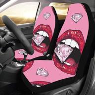 💎 sparkling brilliant diamond pink car seat covers & sun shade set - red lip design - universal fit - protector for auto truck suv vehicle - women lady - 2 front covers logo