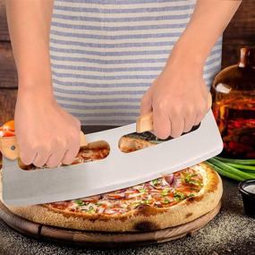 img 1 attached to 14 Inch Pizza Cutter Rocker by Lascritta - Stainless Steel Blade with Wooden Handles and Protective Cover - Enhanced Pizza Slicer for Pie Pizza Making Kit