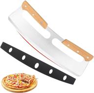 14 inch pizza cutter rocker by lascritta - stainless steel blade with wooden handles and protective cover - enhanced pizza slicer for pie pizza making kit logo