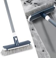 mexerris long handle floor scrub brush - stiff carpet deck brush | 2-in-1 floor scrubber and grout cleaner | tile, bathroom, shower, sink, bathtub, and kitchen surface cleaning brush - gray logo