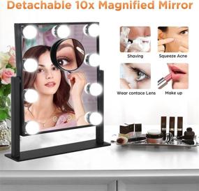 img 1 attached to 💄 DASLAVA Lighted Makeup Mirror Hollywood Vanity Mirror with 3 Color Lights, 9x3W Bulbs, Adjustable Brightness, 10X Magnification, Plug-in, Square Matte Black Mirrors for Vanity