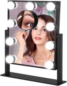 img 4 attached to 💄 DASLAVA Lighted Makeup Mirror Hollywood Vanity Mirror with 3 Color Lights, 9x3W Bulbs, Adjustable Brightness, 10X Magnification, Plug-in, Square Matte Black Mirrors for Vanity