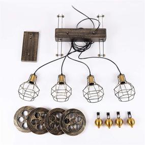 img 1 attached to 🔧 Adjustable Industrial Vintage Rustic Chandelier - Four-Light Pulley Pendant Light, Farmhouse Ceiling Lights Fixture for Dining Room, Living Room or Foyer