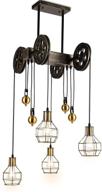 🔧 adjustable industrial vintage rustic chandelier - four-light pulley pendant light, farmhouse ceiling lights fixture for dining room, living room or foyer logo