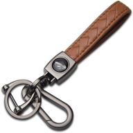 🔑 tangsen handmade brown leather keychain: wrist strap, fingerprint resistant logo