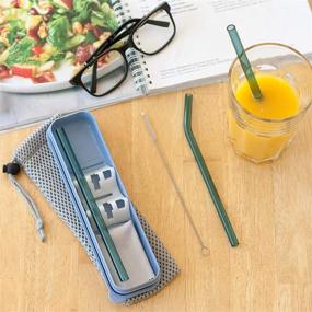 img 1 attached to XTRAW Premium Set of 3 Glass Drinking Straws with Carrying Case and Protective Pouch Bag – Includes Straw Stand, Cleaning Brush, Cleaning Cloth, Wheat Straw Plastic Travel Case – 7 inch