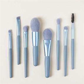 img 3 attached to 8 Piece Small Makeup Brush Set - Professional Cosmetics Tools for Face Powder, Foundation, Blush, and Eyeshadow - Travel Size (Blue)