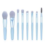 8 piece small makeup brush set - professional cosmetics tools for face powder, foundation, blush, and eyeshadow - travel size (blue) logo