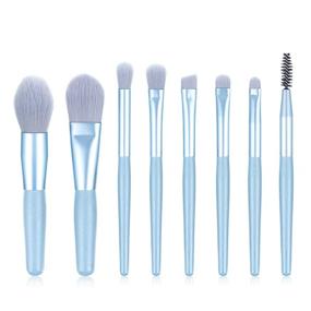 img 4 attached to 8 Piece Small Makeup Brush Set - Professional Cosmetics Tools for Face Powder, Foundation, Blush, and Eyeshadow - Travel Size (Blue)